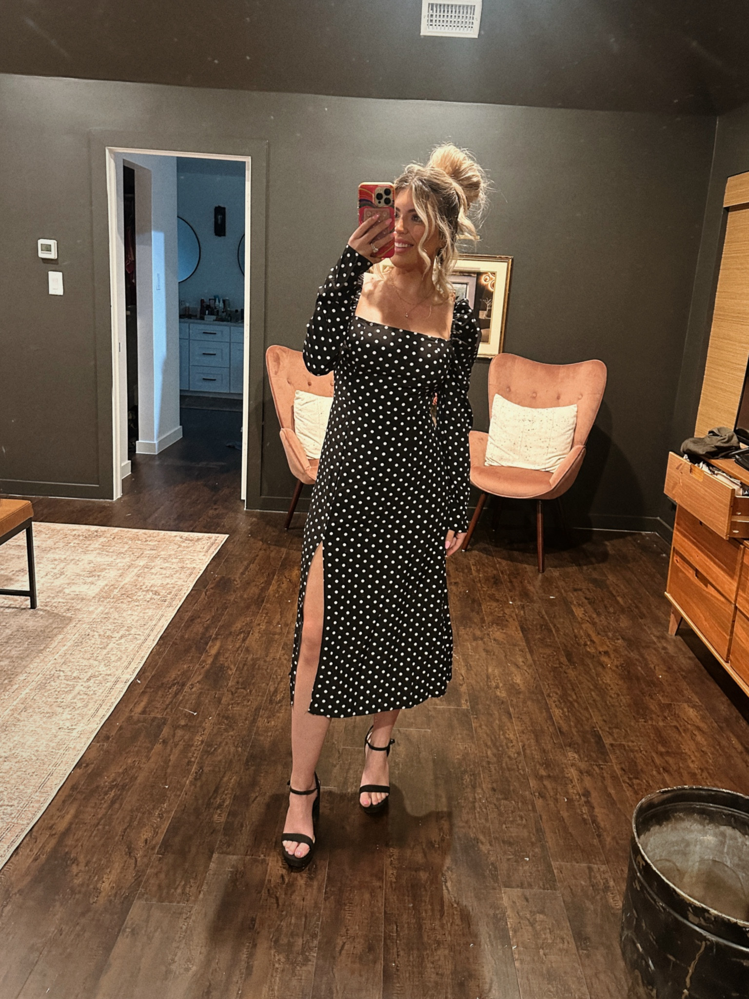 Wearing one of my favorite dresses to church today! Looks cute with tennis shoes, heels or boots. I wear it all the time and the polka dots are such a classic 🤍🖤 also these are my fav heels ever. So comfortable! 

Wedding guest outfit, black heels, Steve Madden shoes, lulus, date night outfit, teacher outfit, casual outfit, vacation outfit, polka dot dress, midi dress, classic style 
#weddingguestdress #teacheroutfit 

#LTKStyleTip #LTKFindsUnder100 #LTKWorkwear