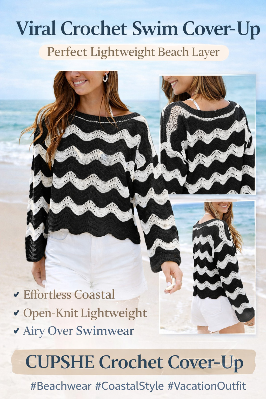 This striped crochet swim cover-up from CUPSHE is the perfect lightweight layer for beach days and coastal vacations. The airy open-knit design adds effortless style over swimsuits while keeping you cool and comfortable. A chic summer beach top for resort outfits and swimwear layering.

#CrochetCoverup #BeachLayer #CoastalStyle #SwimCoverup #VacationOutfit #CupsheStyle #Beachwear #SummerLayering #ResortWear #BeachFashion 

 #LTKSpringSale #LTKSwim #LTKTravel