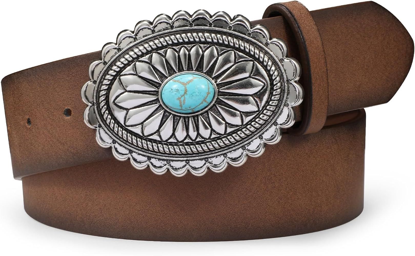 TRIWORKS Women's Western Leather Belt Vintage Medieval Turquoise Buckle Belt Ladies Cowgirl Conch... | Amazon (US)