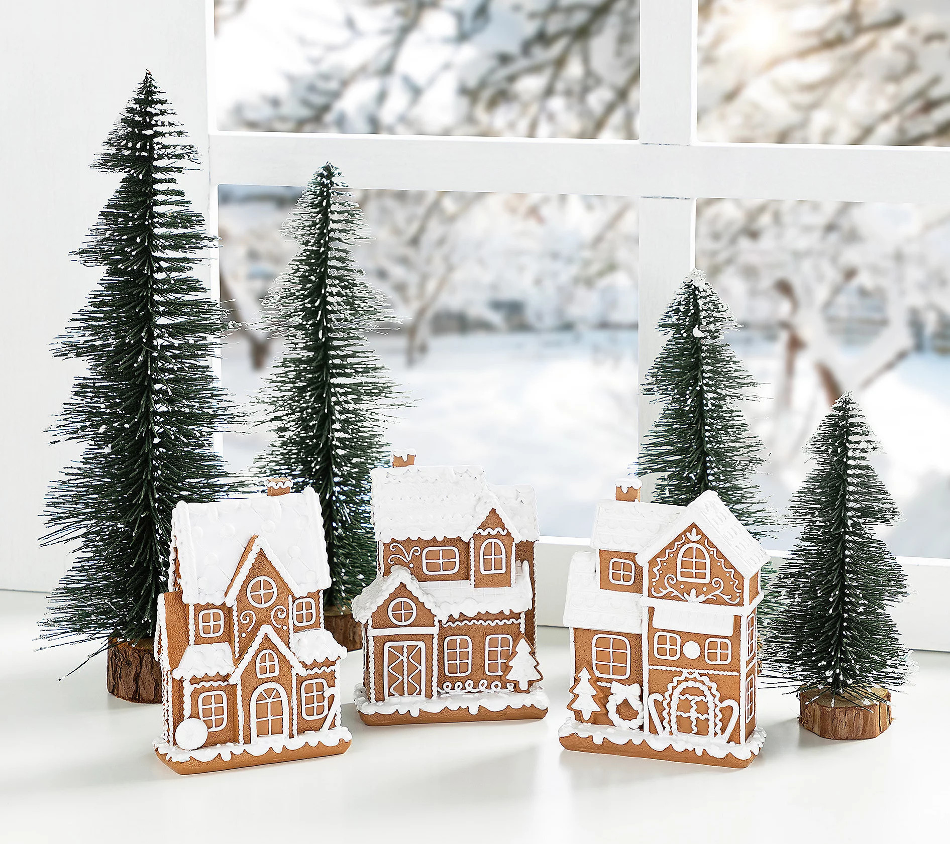Glitzhome 5.5""H Christmas Resin Gingerbread Hou ses Set of 3 | QVC