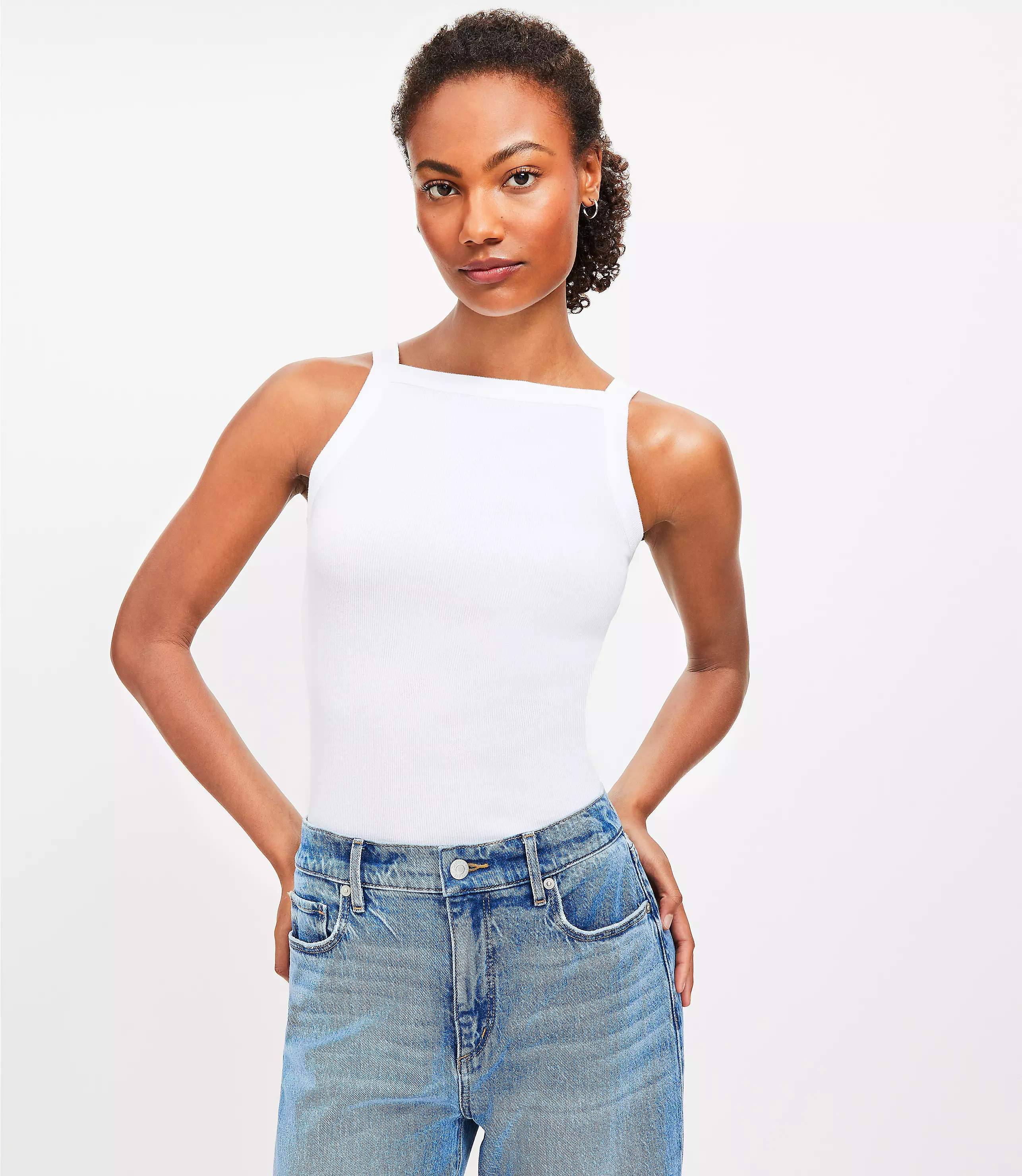 Perfect Ribbed Square Neck Tank Top | LOFT