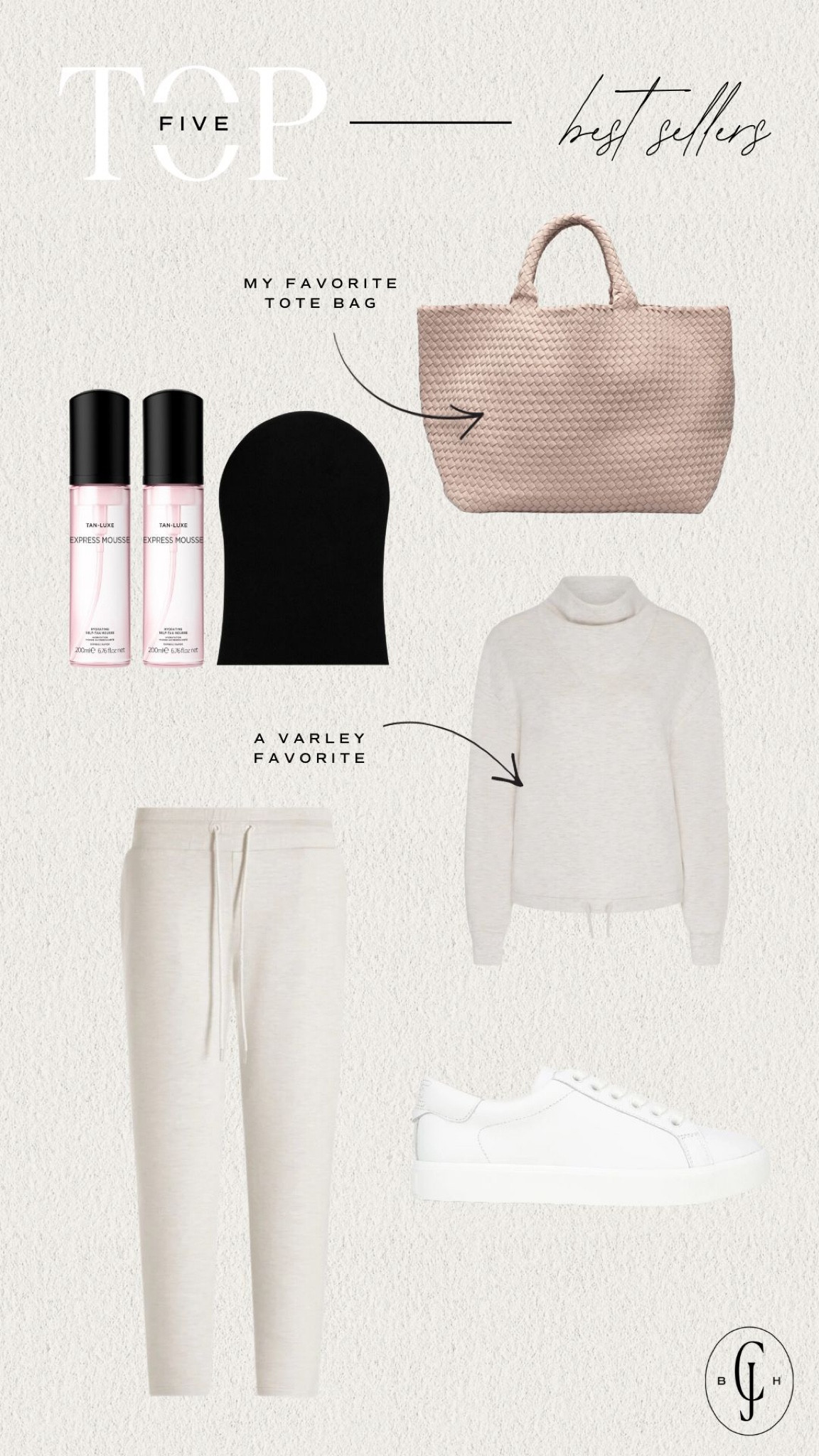 Cella Jane top five weekly best sellers. Self tanner, weave tote, sweatshirt, sweatpants, white sneakers. Top sellers. 

#LTKstyletip #LTKitbag #LTKbeauty