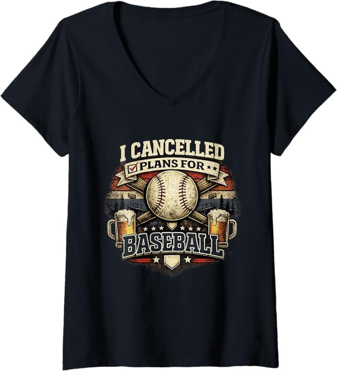 Women's I Cancelled Plans for Baseball Vintage Retro Graphic V-Neck T-Shirt | Amazon (US)