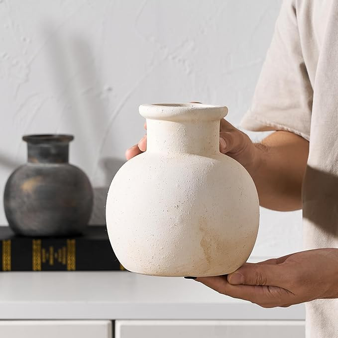 SIDUCAL Ceramic Rustic Farmhouse Vase | 6 Inch Pottery Decorative Boho Flower Vase for Home Decor... | Amazon (US)