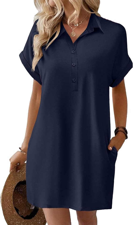 HOTOUCH Womens Summer Shirt Dress 2026 Short Sleeve Floral Shift Dress Casual Loose Flowy Beach S... | Amazon (US)