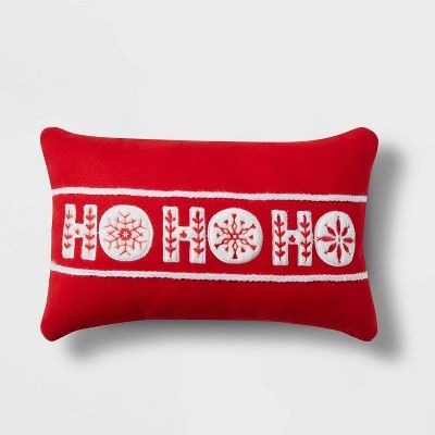 Reversible &#39;Ho Ho Ho&#39;/Nordic Pattern Decorative Lumbar Pillow Red/Black - Wondershop&#848... | Target