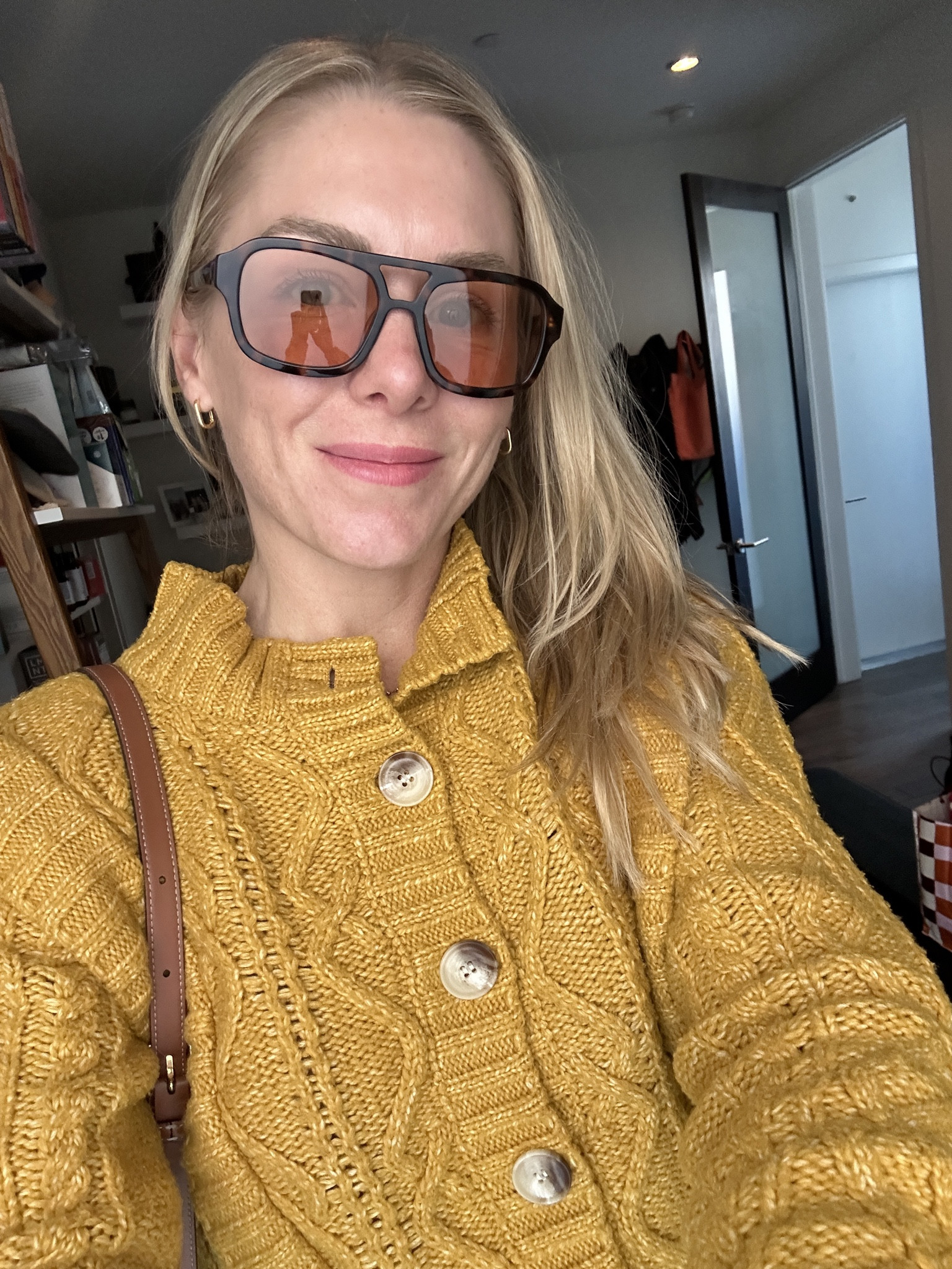 #ootd I love the color and comfort of this cozy soft cardigan! These sunnies are my retro throwbacks and felt they complimented the color of the cardigan! 
