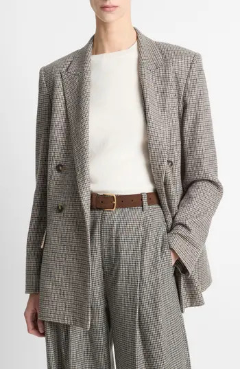 Vince Houndstooth Double Breasted Wool Blend Blazer in Cacao Houndstooth at Nordstrom Rack, Size 4 | Nordstrom Rack