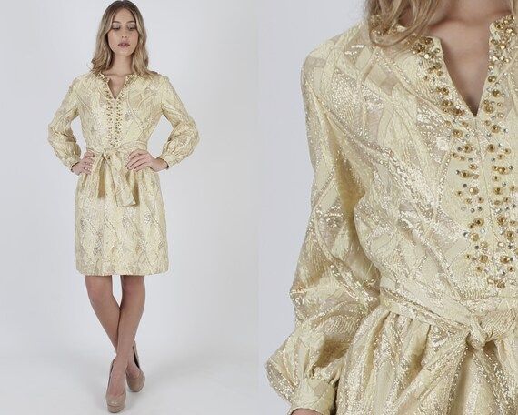 Vintage 60s Gold Brocade Dress With Matching Belt Shiny | Etsy | Etsy (US)