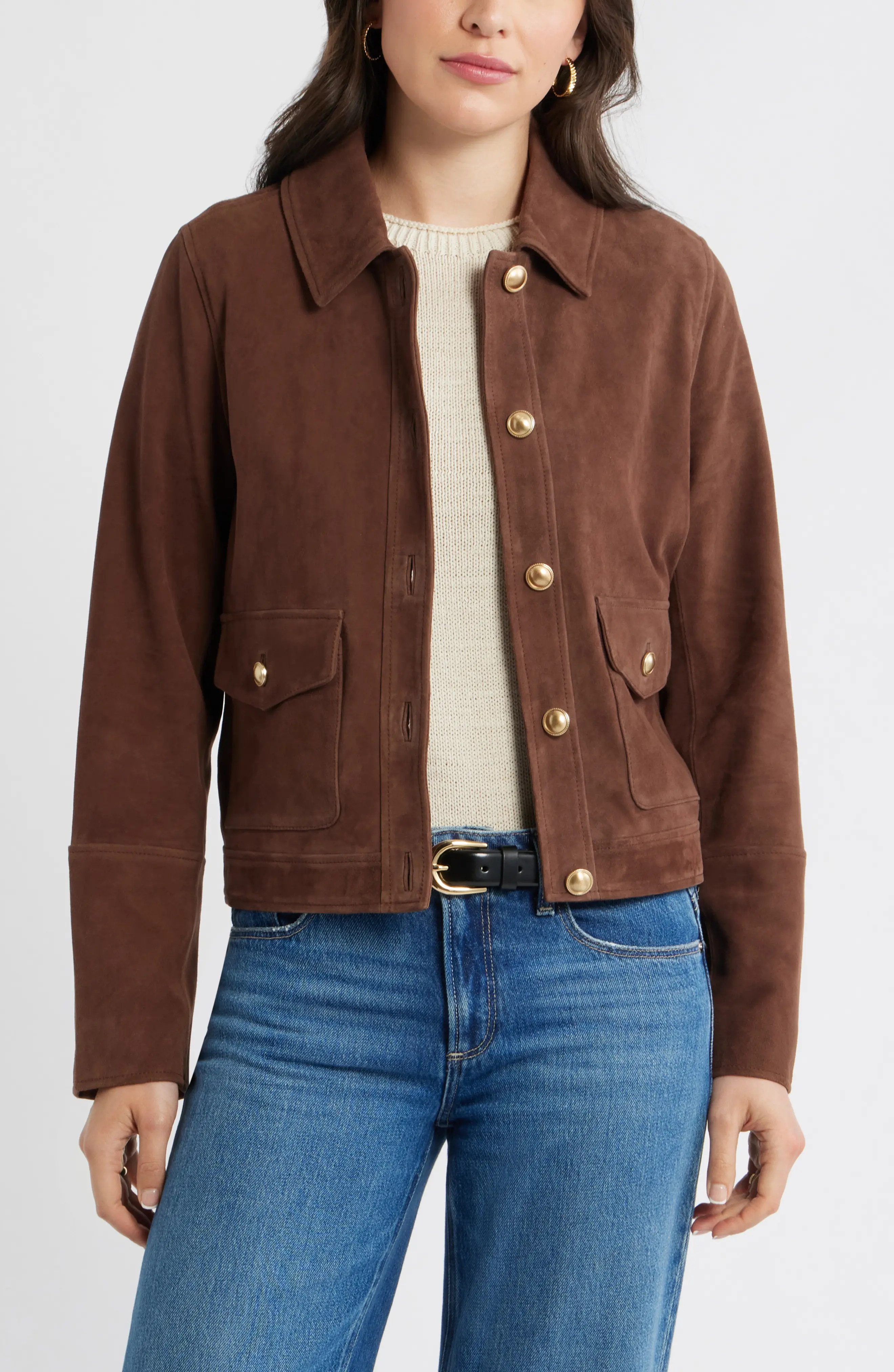 Button Front Suede Jacket (Women) | Nordstrom | Nordstrom