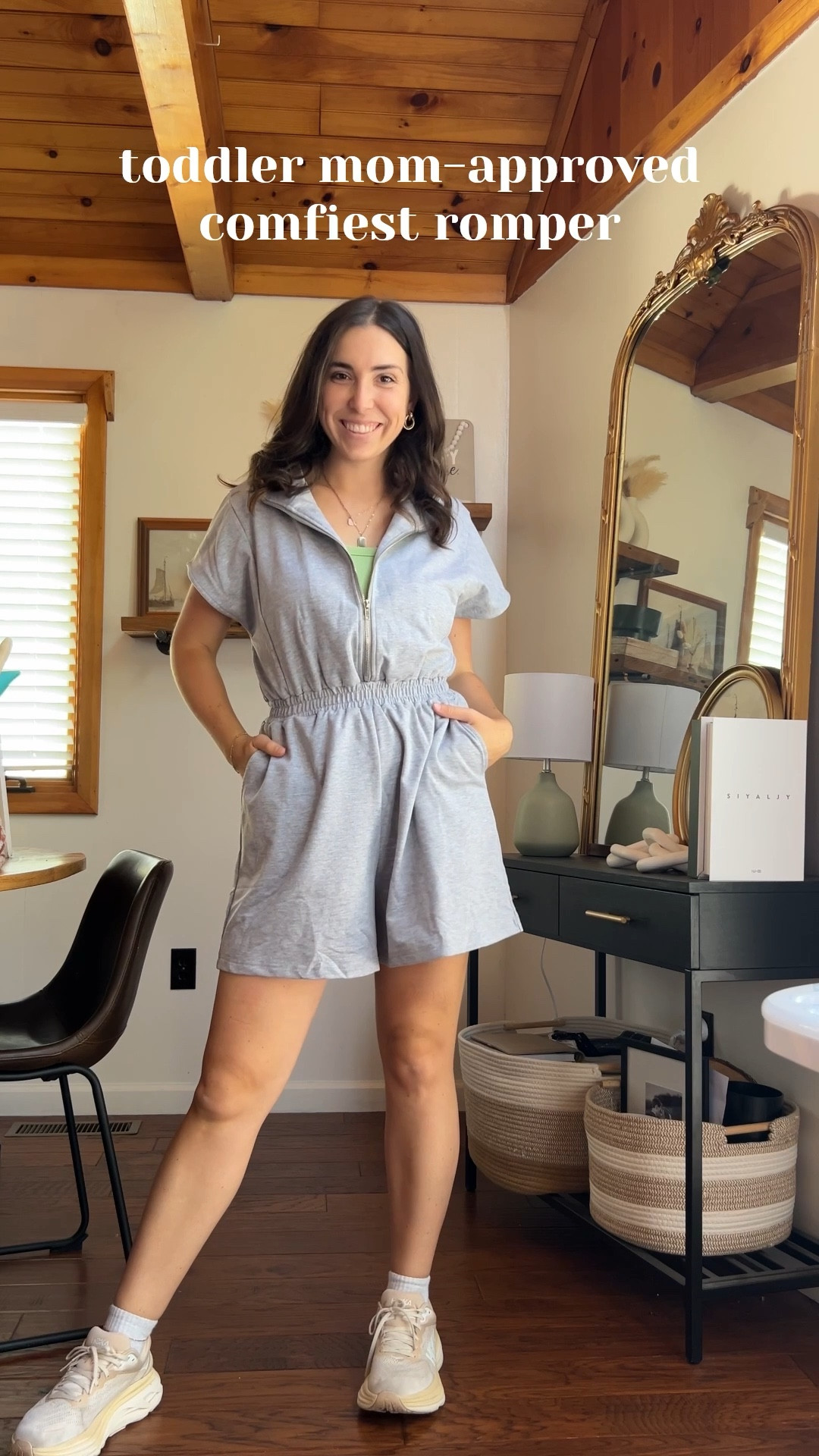 Fav toddlers mom-approved outfit 🩶

Gray, comfiest romper ever! Zip up, flattering stretchy waistband, adidas gazelles. 
Comfy running errands/travel outfit!

#LTKWatchNow #LTKShoeCrush #LTKStyleTip