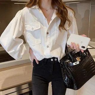Pocketed Denim Shirt Jacket | YesStyle Global