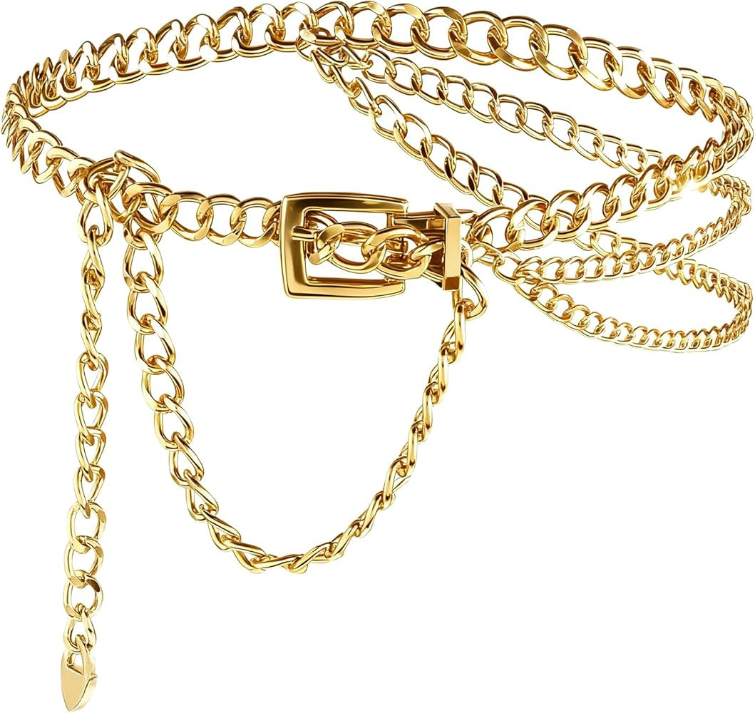 Amazon.com: Gold Waist Chain Belt for Women, Adjustable Gold Chain Belts Multilayer Stylish Metal... | Amazon (US)