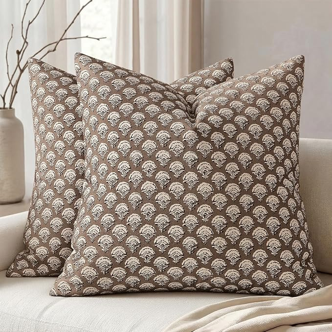 MIULEE Set of 2 Decorative Floral Throw Pillow Covers Neutral Vintage Fall Block Print Boho Farmh... | Amazon (US)