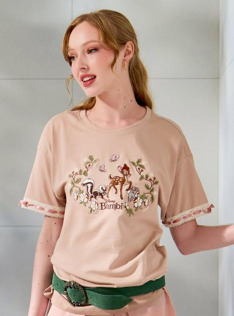 Disney Bambi Floral Embroidered Women's T-Shirt - BoxLunch Exclusive | BoxLunch | BoxLunch
