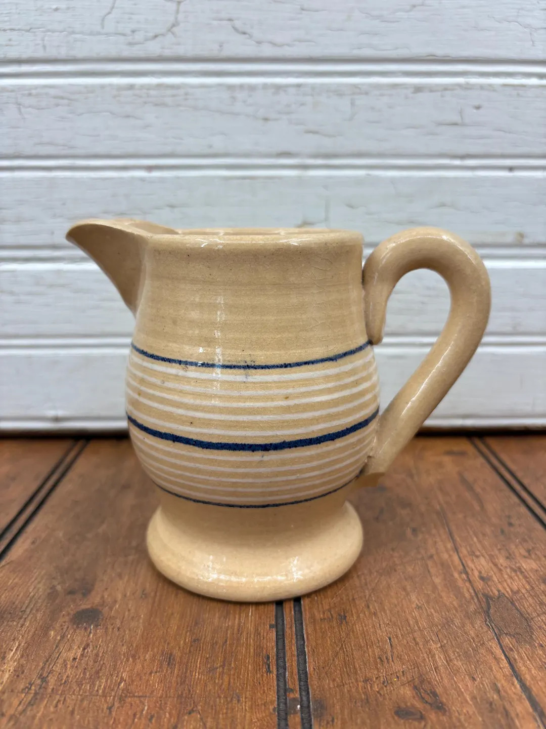 Yellowware Cream Pitcher With Blue and White Stripes - Etsy | Etsy (US)