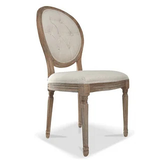 2xhome French Vintage Linen Round Back Cream Fabric Beige Wood Button Tufted Accent For Dining Ch... | Bed Bath & Beyond