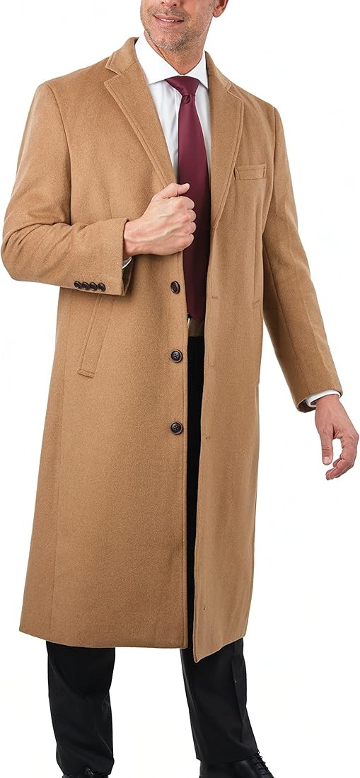 Arthur Black Men's Wool Cashmere Single Breasted Full Length Overcoat Top Coat | Amazon (US)