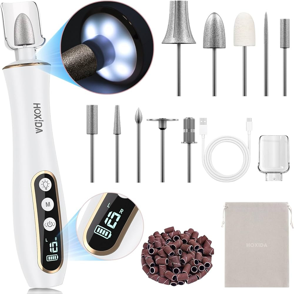 Professional Manicure Pedicure Kit, Cordless Electric Nail Drill with 360° LED light&10 Speeds, ... | Amazon (US)