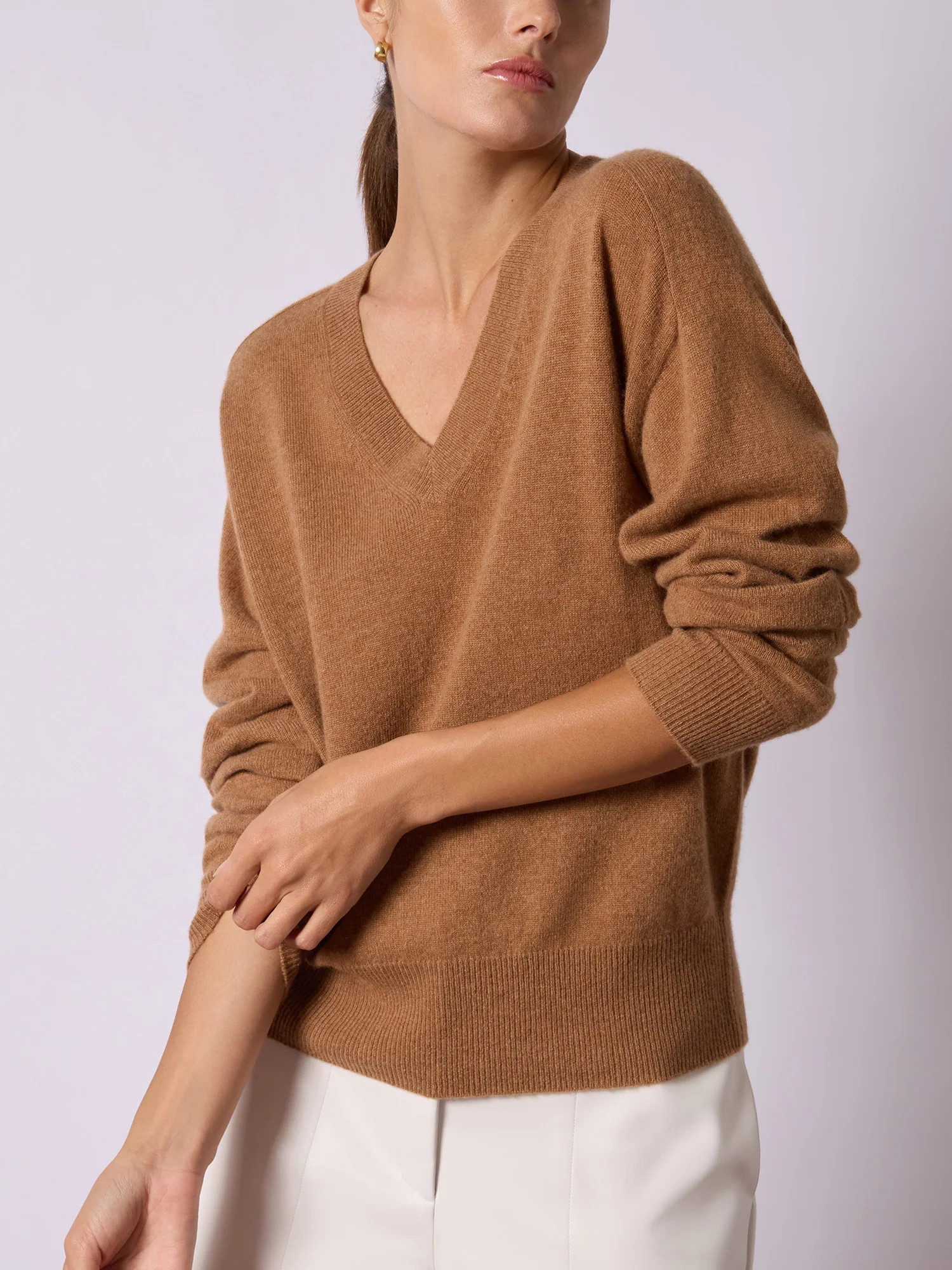 Women's Ennes Ruched Cashmere Sweater in Toffee Mélange | Brochu Walker | Brochu Walker