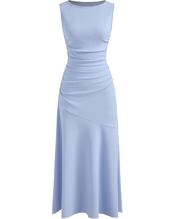 CIDER Cocktail Dresses for Women Wedding Guest Sleeveless Ruched Maxi Dress Boat Neck Mid Waist | Amazon (US)