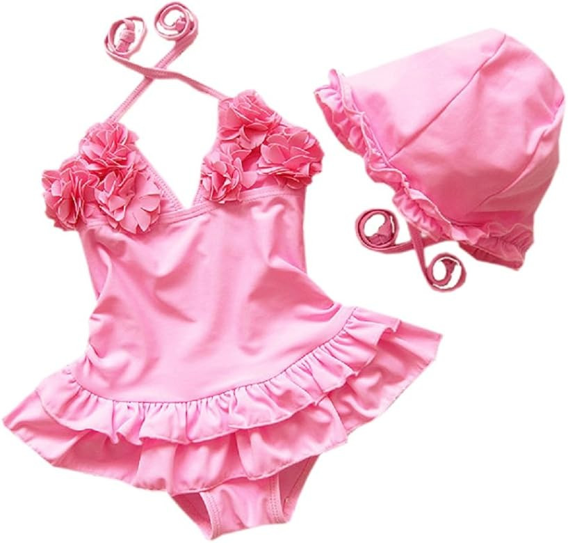 Chinaface Baby Girls Flower Flounced One Piece Swimsuit, Pink, Size Small / 6-12 Months | Amazon (US)