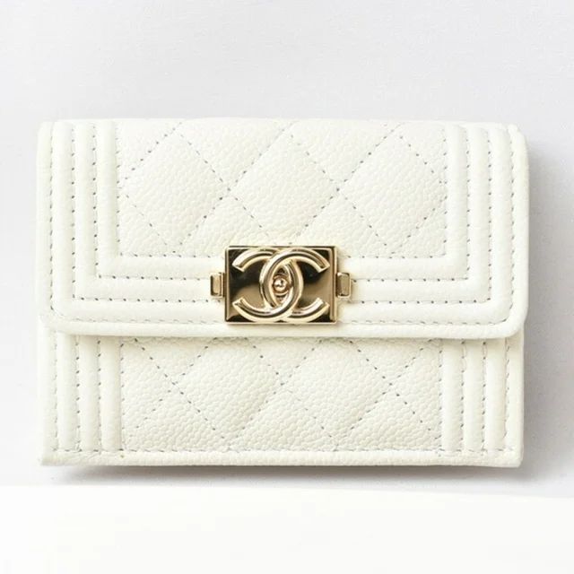 Pre-Owned Chanel Wallet/Tri-fold CHANEL Wallet Boy Caviar Skin Off-white Gold (Good) | Walmart (US)