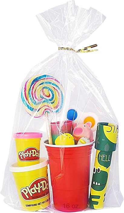 Wowfit 50 CT 10x14 inches Clear Bottom Gusset Cellophane Gift Bags with 6" Gold Twist Ties, Cello... | Amazon (US)