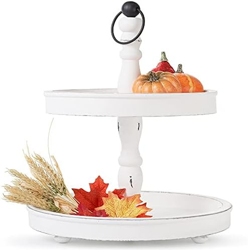 Decorative Farmhouse Two Tiered Tray – Beautiful Rustic Wooden 2 Tier Serving Tray Perfect for ... | Amazon (US)