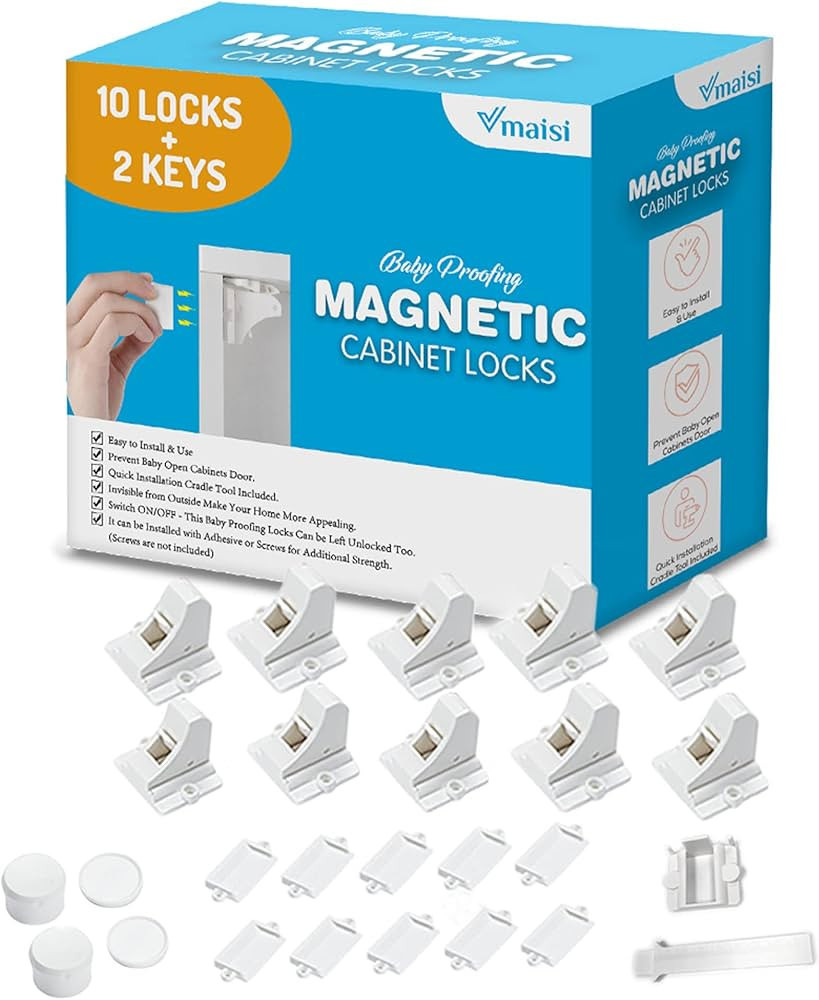Vmaisi Adhesive Magnetic Locks for Cabinets & Drawers (10 Locks and 2 Keys) | Amazon (US)