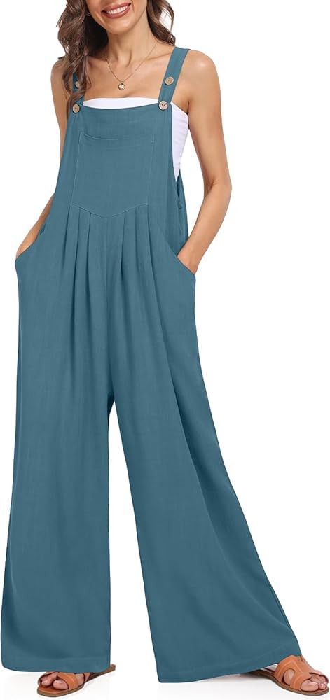 DACESLON Womens 2023 Overalls Casual Wide Leg Jumpsuits Bib Summer Rompers Jumpers Sleeveless Straps | Amazon (US)