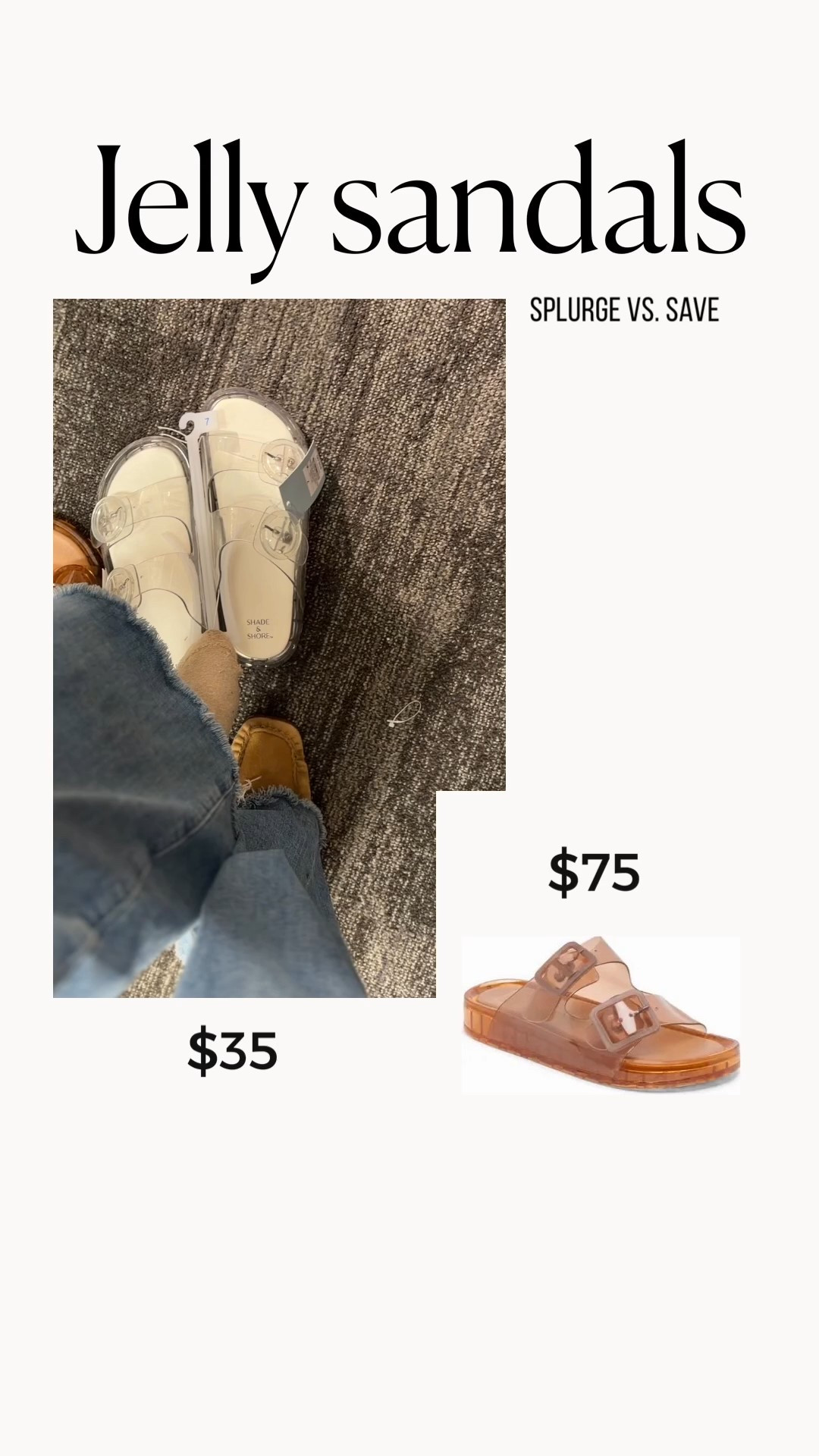 The $35 sandals. I’m between a 7.5 and an 8 and found that sizing down for better (7)