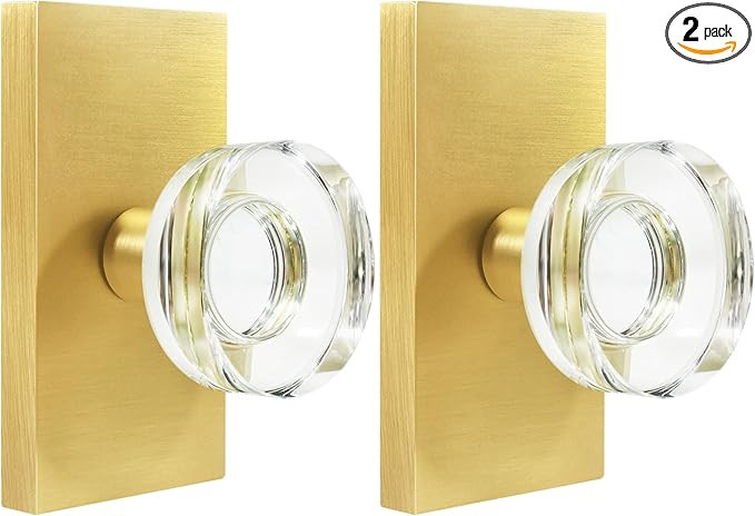 2 Pack Gold Glass Dummy Door Knob Interior, Satin Brass Crystal Dummy Door Knobs Door Handles | Amazon (US)