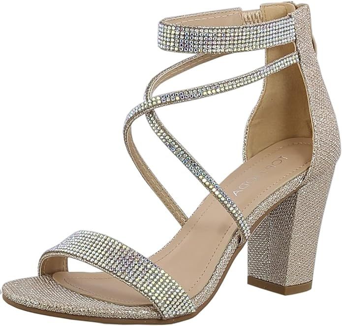 Women's Formal Rhinestone High Heel Sandal Ankle Strap | Amazon (US)