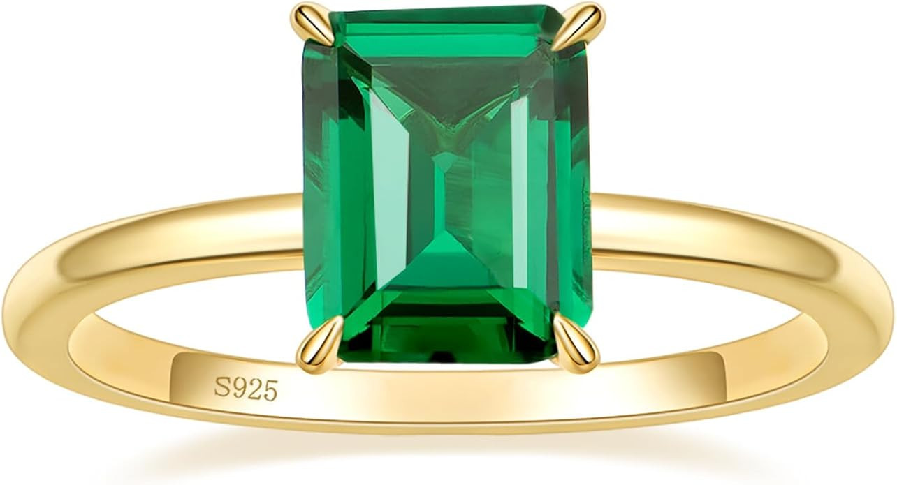 3CT 925 Sterling Silver Engagement Rings for Women Solitaire Created Green Emerald Simple Wedding... | Amazon (US)