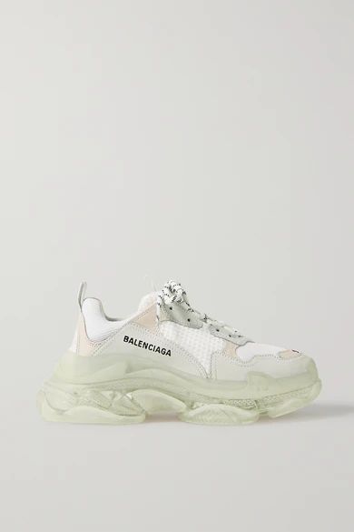 Balenciaga - Triple S Logo-embroidered Leather, Nubuck And Mesh Sneakers - White | NET-A-PORTER (UK & EU)