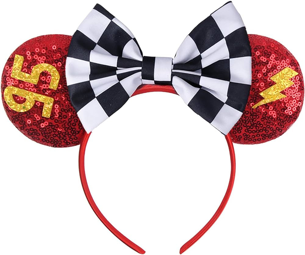 Sequin Cars Minnie Ears Bow Headband, Glitter Red Cars Lightning Mouse Ears Headband,Park ears Pr... | Amazon (US)