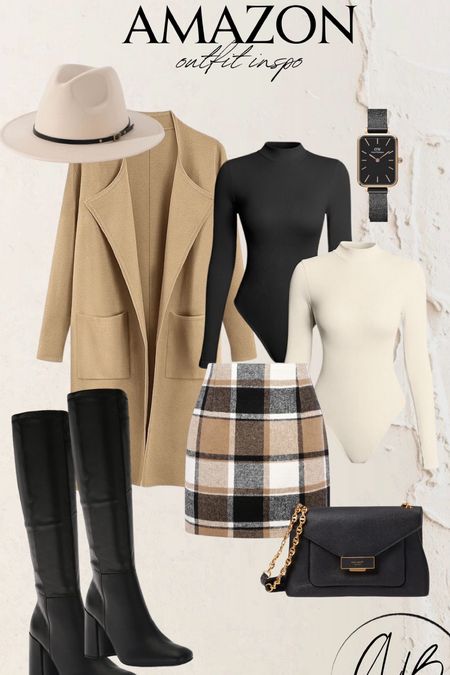 Amazon fall/winter city chic
Business outfit inspo 

Neutral outfit 
Plaid skirt 
Skims dupe bodysuits 

#LTKfindsunder100 #LTKSeasonal #LTKstyletip