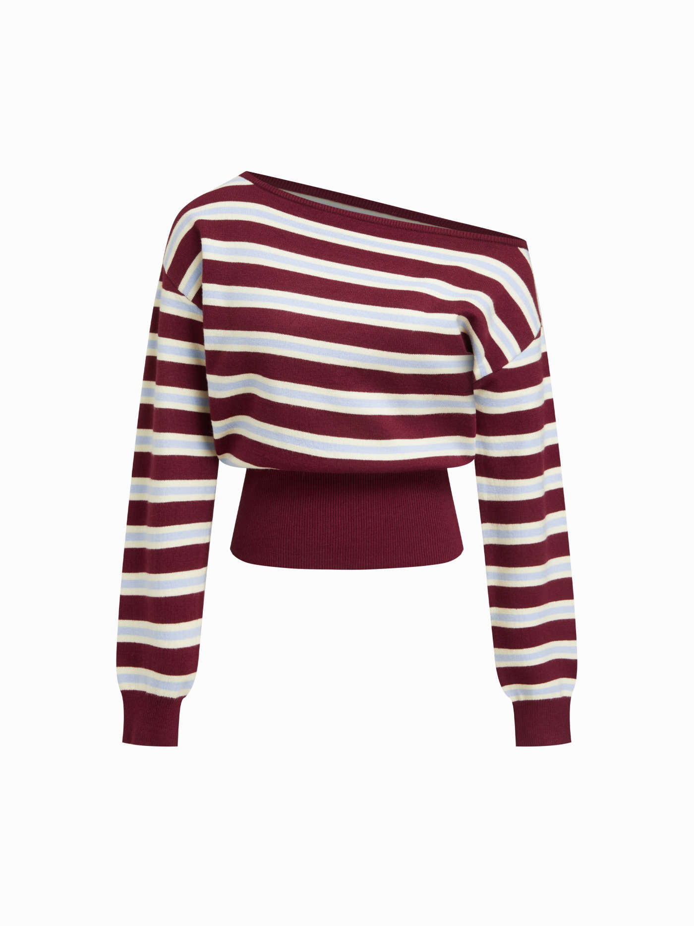 Knit Fabric Knit Asymmetrical Neck Striped Sweater For School Work | Cider