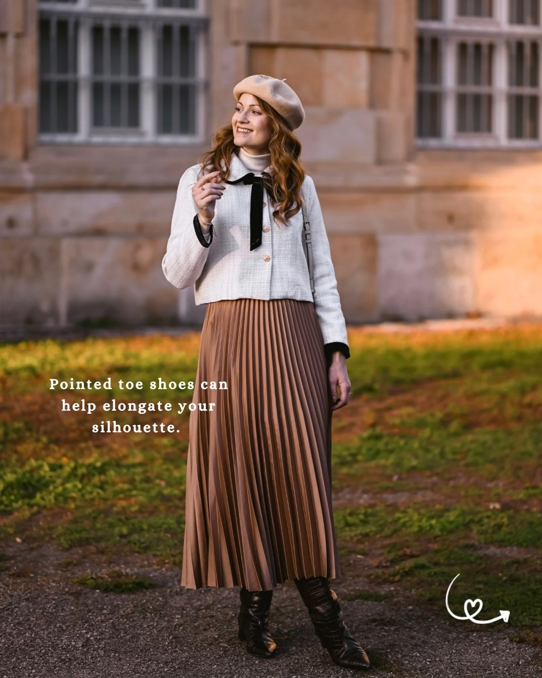 How to style a pleated skirt for autumn | Look 4

Cream boucle jacket with collar, black contrast details, and black velvet bow – Flossy by Freddy
Bronze brown pleated skirt midaxi skirt – Hallhuber
Dark brown croc effect knee high boots with pointed toe – & other stories 
Beige beret – preloved 


If any of these aren’t current or available, I’ve linked alternatives. 🤍


#LTKautumn #LTKstyletip #LTKeurope