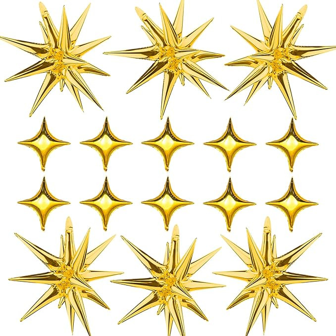 Gold Star Foil Balloons Kit with 6 Pack 12 Point Star Balloons Starburst Cone Balloons Spike Ball... | Amazon (US)