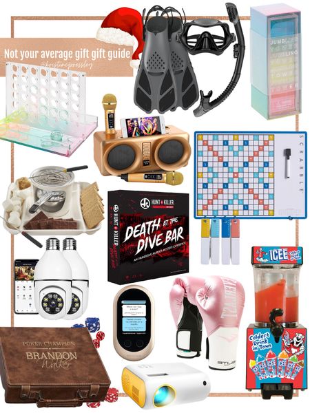 Unique gifts. Unique gift guide. Unique gifts for him. You need gifts for her. Gifts for anyone. Random gifts. Fun gifts. Useful gifts. Connect four. Jenga. S’mores maker. Karaoke machine. Snorkel kit. Home camera. Language translator. Sporty gifts. Poker set. Small kitchen appliances.￼

#LTKhome #LTKfamily #LTKHoliday