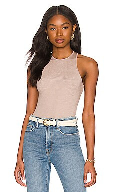 Good American Angled Rib High Neck Bodysuit in Mink001 from Revolve.com | Revolve Clothing (Global)