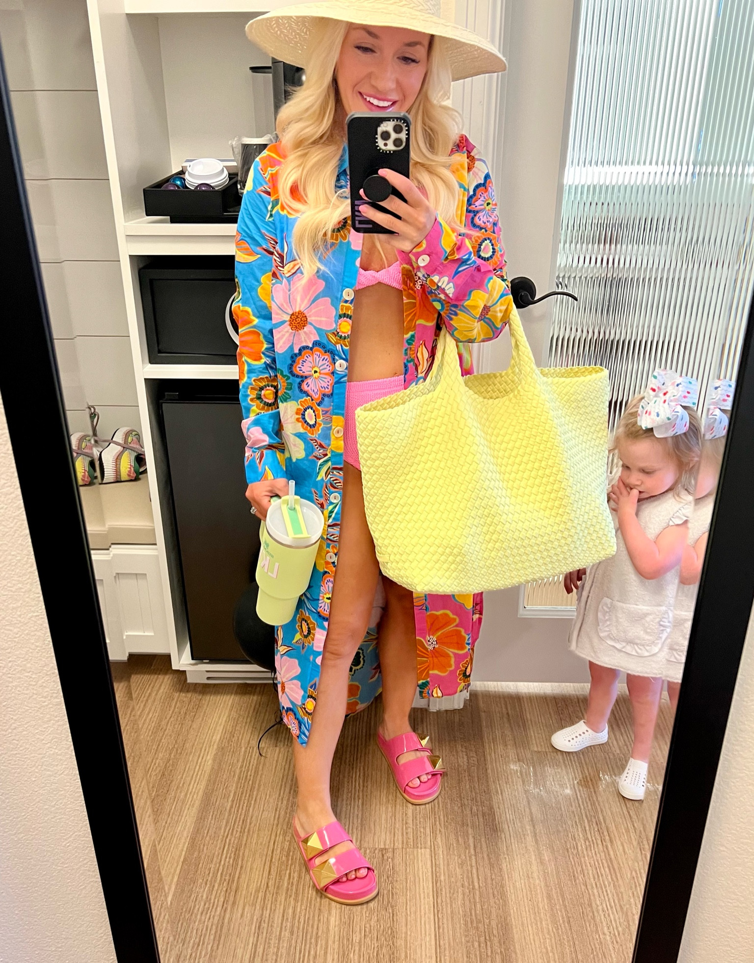 Hunza G swimsuit. Farm Rio coverup size XS. Tote bag. Pool bag. Travel bag. White hat. Stanley cup. Summer look. Vacation. Swimwear 

#LTKSeasonal #LTKtravel #LTKswim