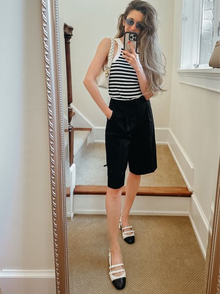 Bermuda shorts are the best shorts for work outfits and if you hate shorts! Very affordable pair and TTS❤️ also this is a summer pair of shoes I’m wearing on repeat!
