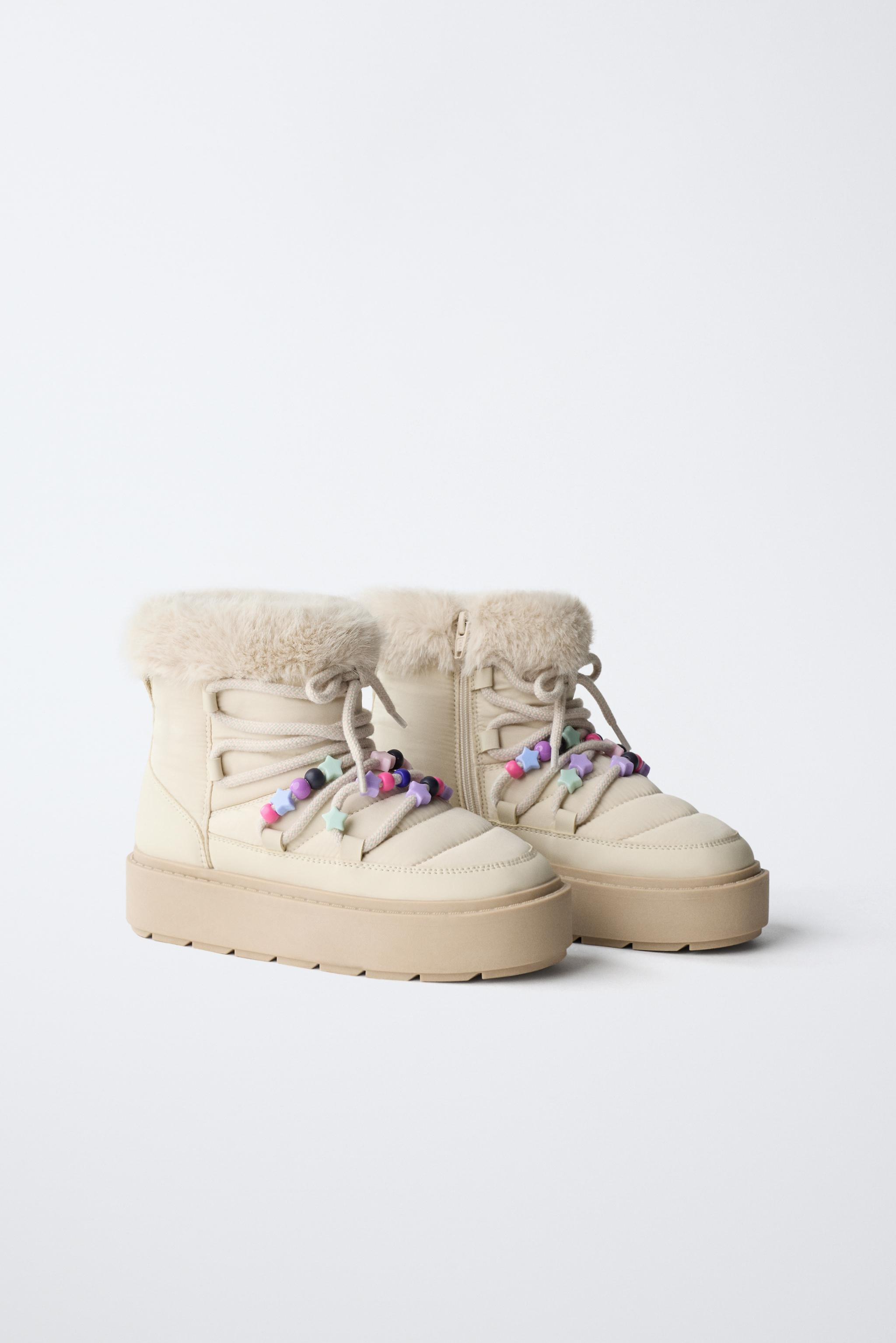 BEADED FAUX FUR ANKLE BOOTS | Zara US