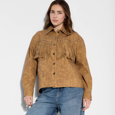 Women's Faux Suede Fringe Jacket - Wild Fable™ Brown | Target