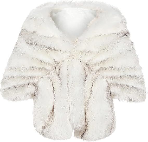 BABEYOND Womens Faux Fur Collar Shawl Faux Fur Scarf Wrap Evening Cape for Winter Coat | Amazon (US)