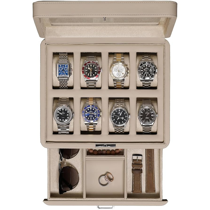 ROTHWELL 8 Slot Leather Watch Box with Valet Drawer - Luxury Case Display Jewelry Organizer, Lock... | Amazon (US)