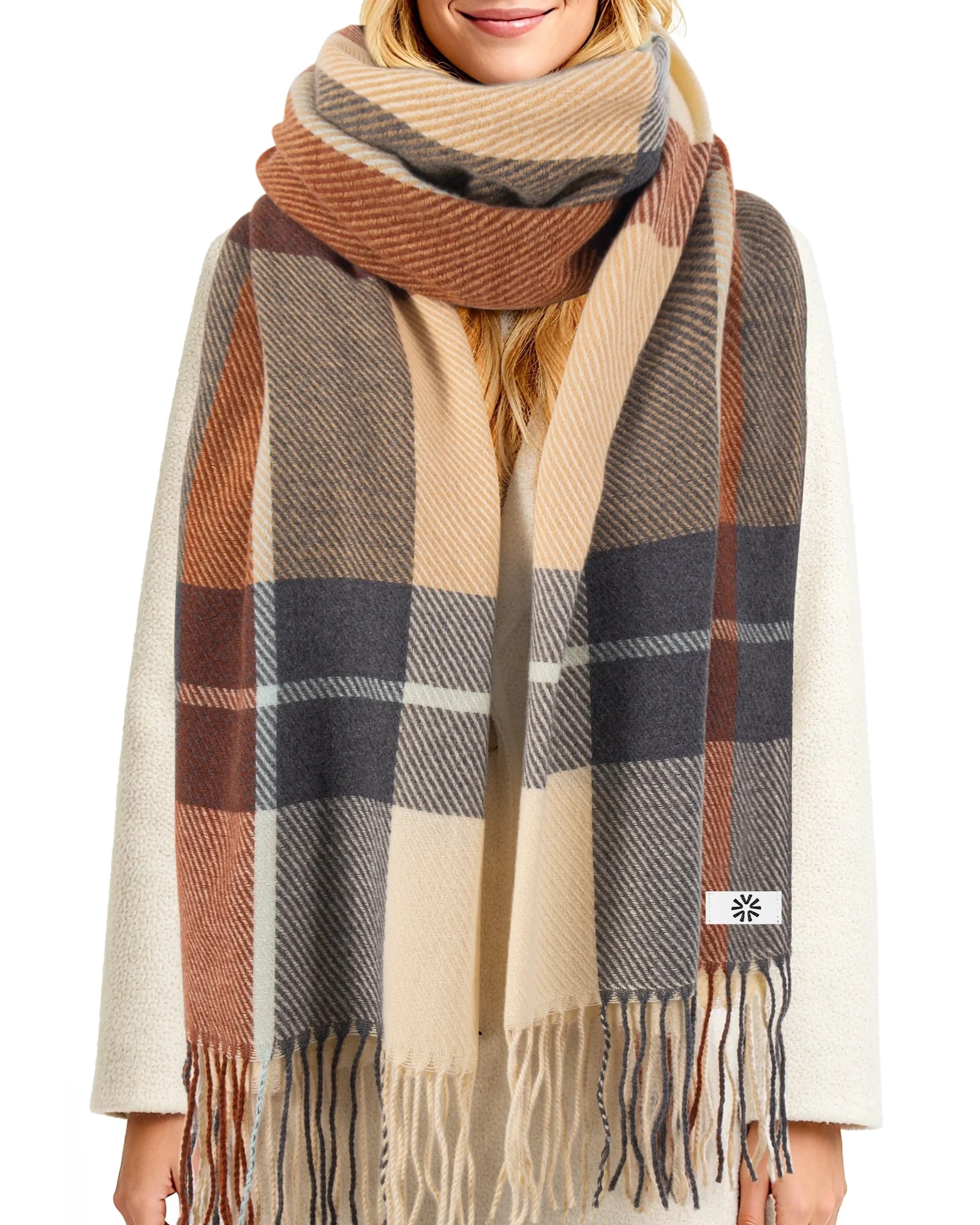 REDESS Womens Scarf,Unisex Winter Long Tassel Plaid Scarves,Plaid Beige | Walmart (US)